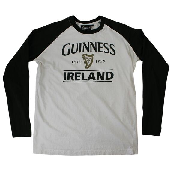 Guinness Ireland Long Sleeve Raglan Tee White Green Size M Relaxed Fit - Picture 1 of 10